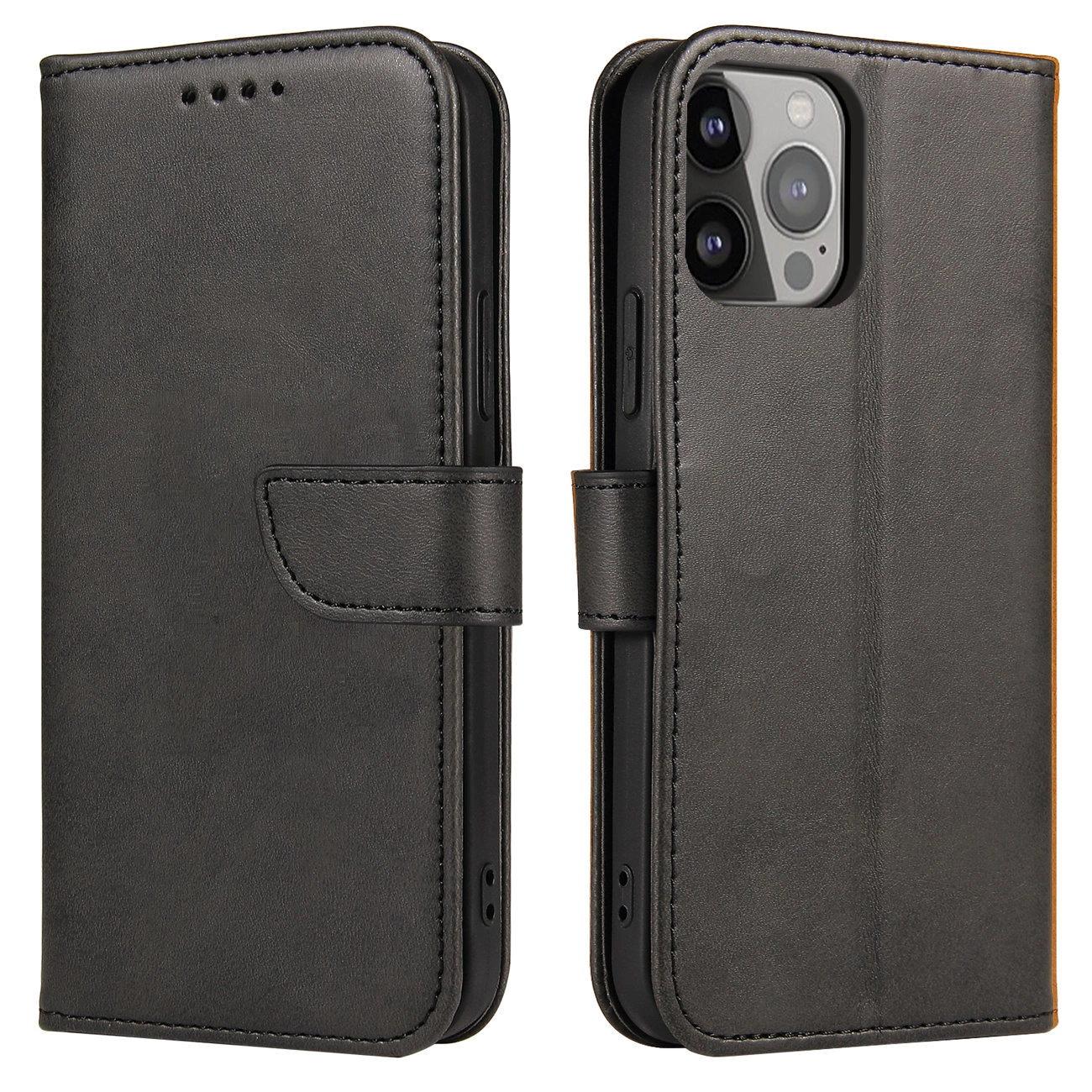 Piniginės tipo dėklas su stoveliu iPhone 15 Pro Magnet Case – juodas