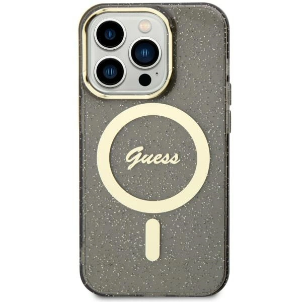 Guess GUHMN61HCMCGK iPhone 11 / Xr 6.1" – juoda/juoda, kietas dėklas, Glitter Gold MagSafe