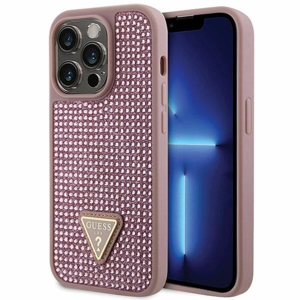 Guess GUHCP14LHDGTPP iPhone 14 Pro 6,1" – rožinis/rožinis kietas dėklas, Rhinestone Triangle