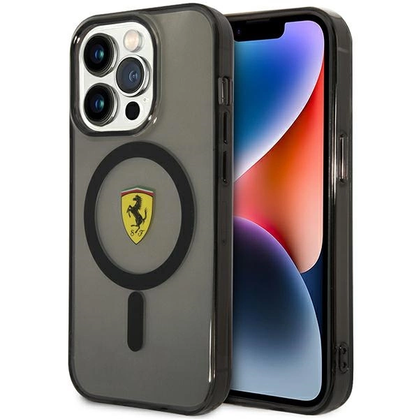 Ferrari FEHMP14XURKK iPhone 14 Pro Max 6,7" – juodas/juodas kietas dėklas, permatomas MagSafe