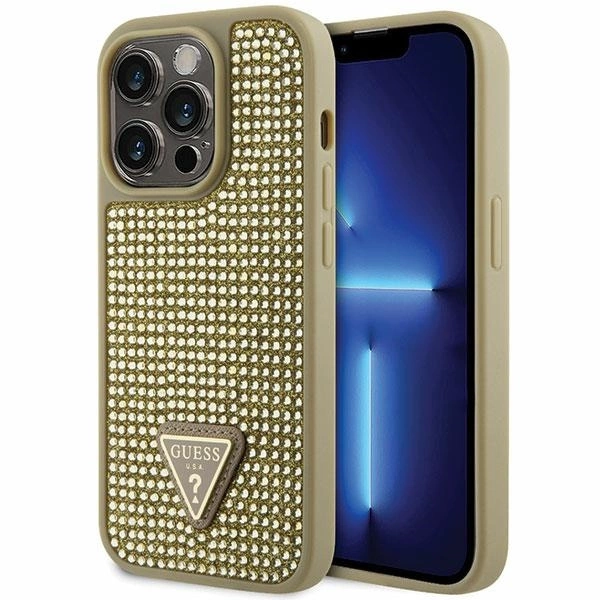 Guess GUHCP14LHDGTPD iPhone 14 Pro 6,1" – auksinis/auksinis kietas dėklas, Rhinestone Triangle