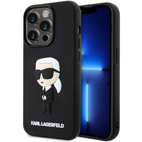 Karl Lagerfeld KLHCP14L3DRKINK iPhone 14 Pro 6,1" – juodas/juodas kietas dėklas, Rubber Ikonik 3D