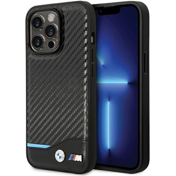 BMW dėklas BMHCP13X22NBCK iPhone 13 Pro Max 6.7" – juodas/juodas, odinis, Carbon