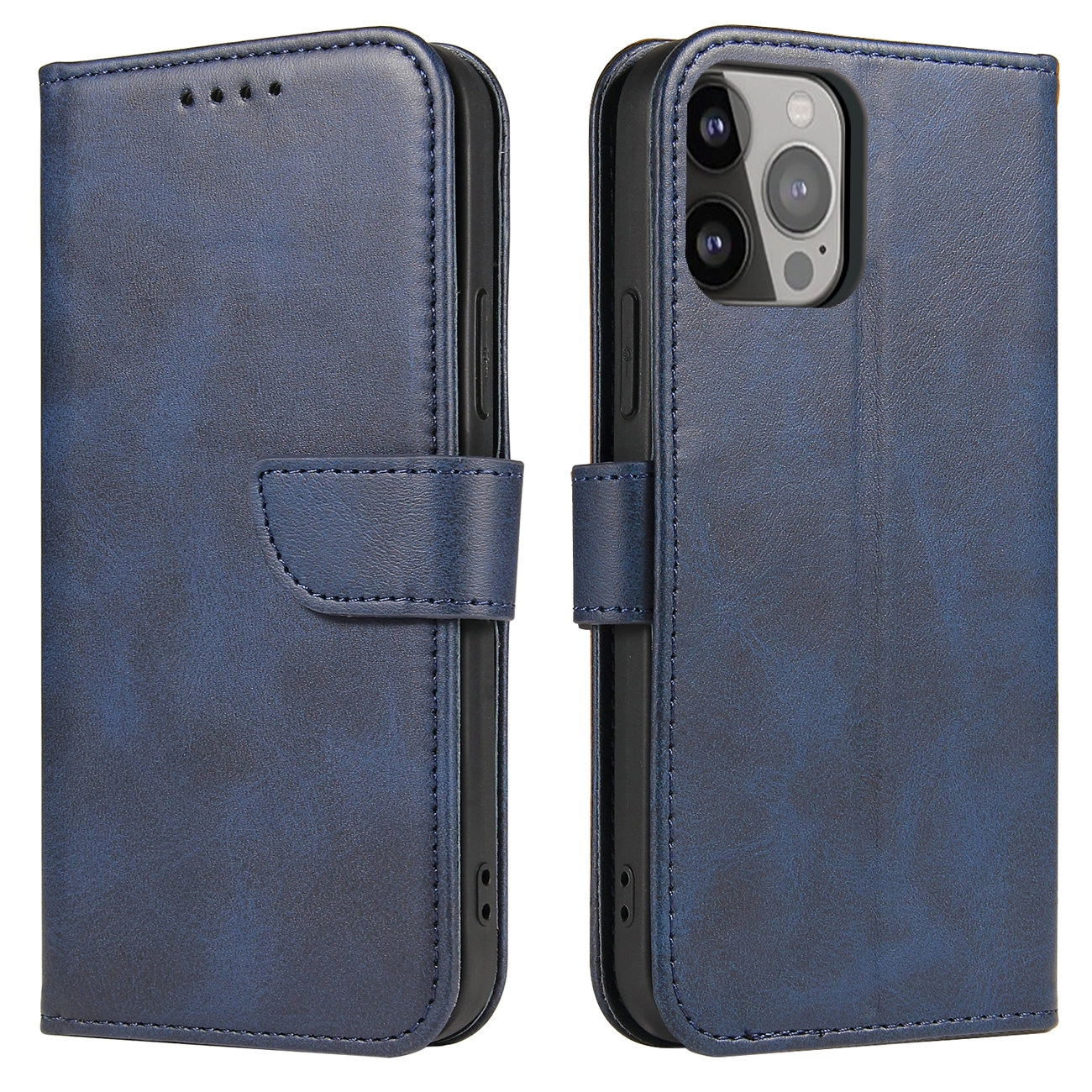 Flip Stand piniginės dėklas iPhone 15 Pro Max Magnet Case – mėlynas