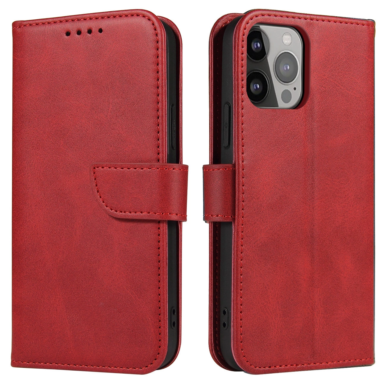 Piniginės tipo dėklas su stoveliu iPhone 15 Pro Max Magnet Case – raudonas