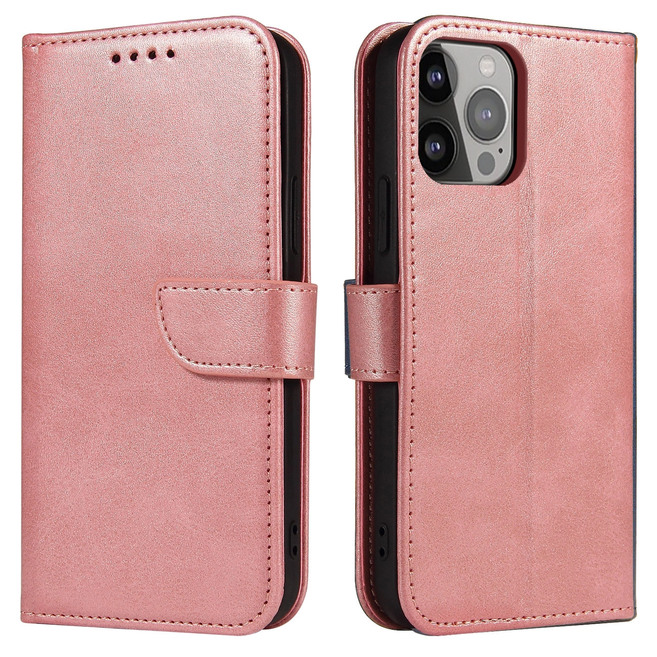 Piniginės tipo dėklas su stoveliu iPhone 15 Pro Max Magnet Case – rožinis
