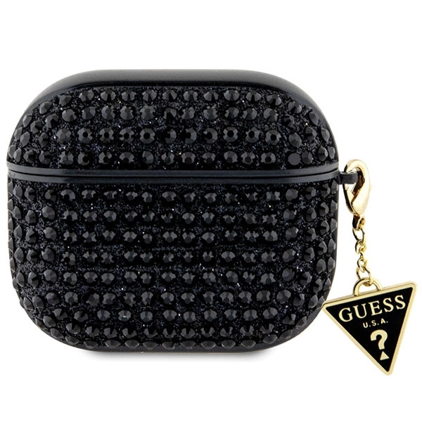 Guess GUA3HDGTPK AirPods 3 – juodas/juodas dėklas, Rhinestone Triangle Charm