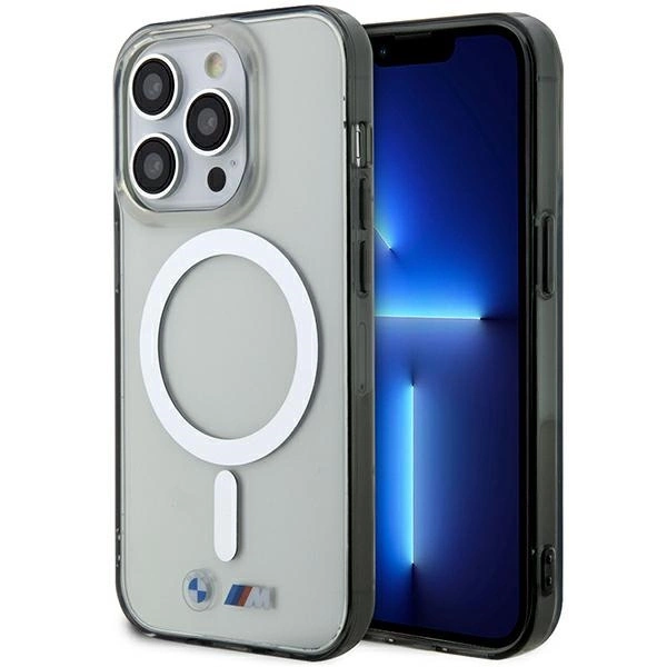 Dėklas BMW BMHMP14LHCRS iPhone 14 Pro 6,1" – skaidrus kietas dėklas, sidabrinis žiedas MagSafe