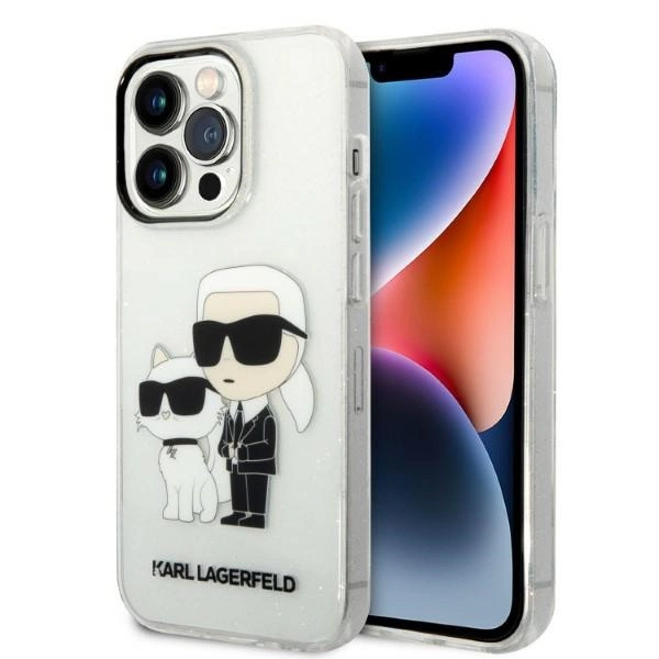 Karl Lagerfeld Blizgantis Karl & Choupette dėklas iPhone 14 Pro Max 6.7” - skaidrus