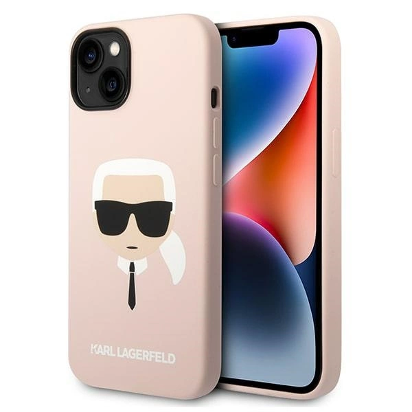 Karl Lagerfeld Silikoninis Karl galvos dėklas iPhone 14 / 15 / 13 6.1” - rožinis