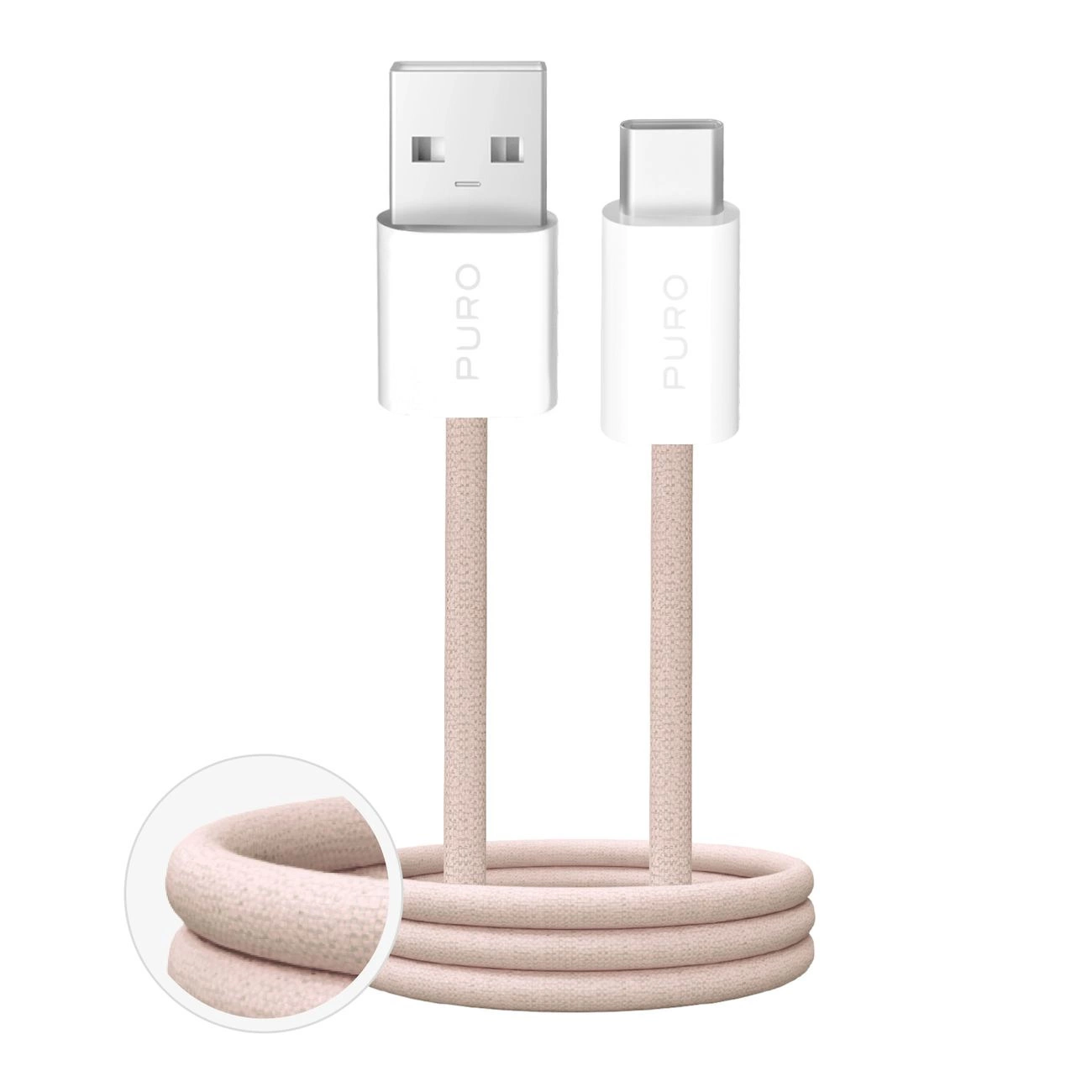 Puro Fabrik 10W pynimo kabelis USB-A – USB-C 1,5m – smėlio spalvos