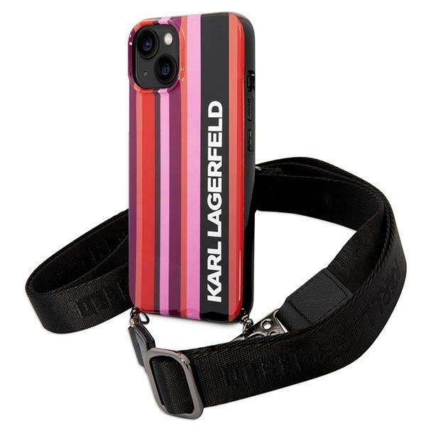 Karl Lagerfeld Spalvotų Dryžių Dirželio dėklas iPhone 14 Plus / 15 Plus 6.7” - rožinis