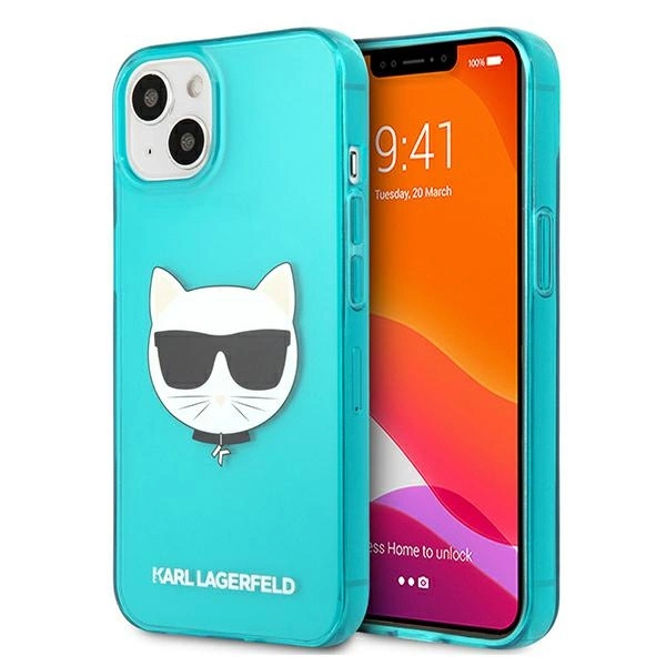 Karl Lagerfeld Blizgantis Choupette Fluo dėklas iPhone 13 mini 5.4” - mėlynas
