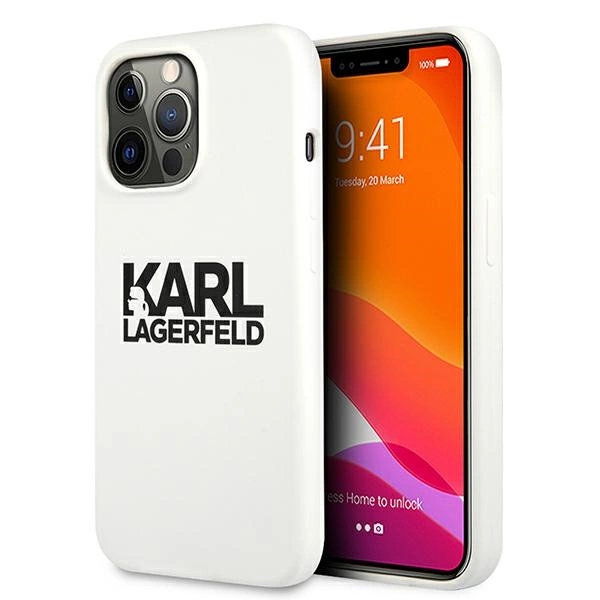 Karl Lagerfeld Silikoninis Stack Logo dėklas iPhone 13 Pro / 13 6.1” - baltas