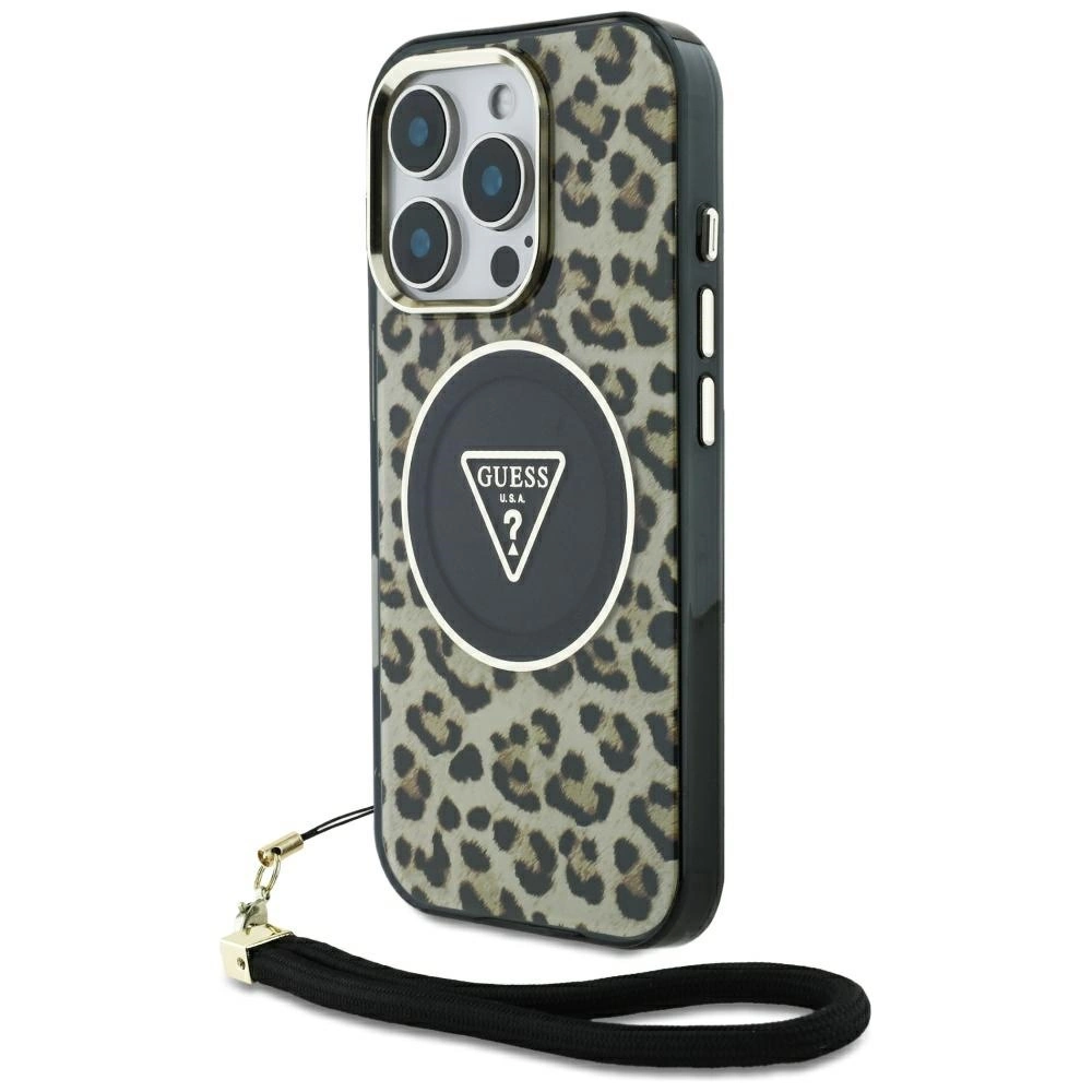 Guess HC IML leopardas trikampio dirželio MagSafe dėklas iPhone 16 Pro – rudas