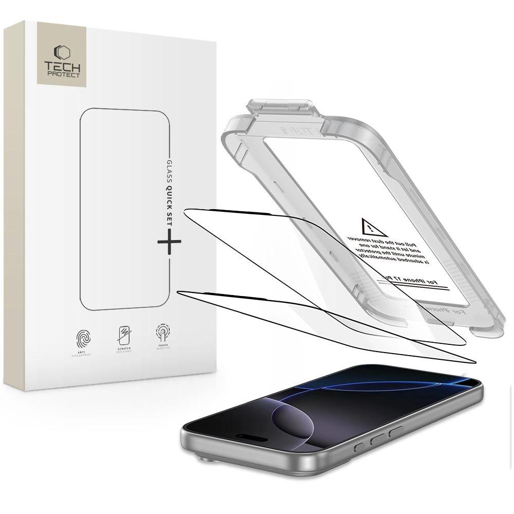 Tech-Protect Quick Set+ grūdintas stiklas 2 vnt. iPhone 17 Pro Max – juodas