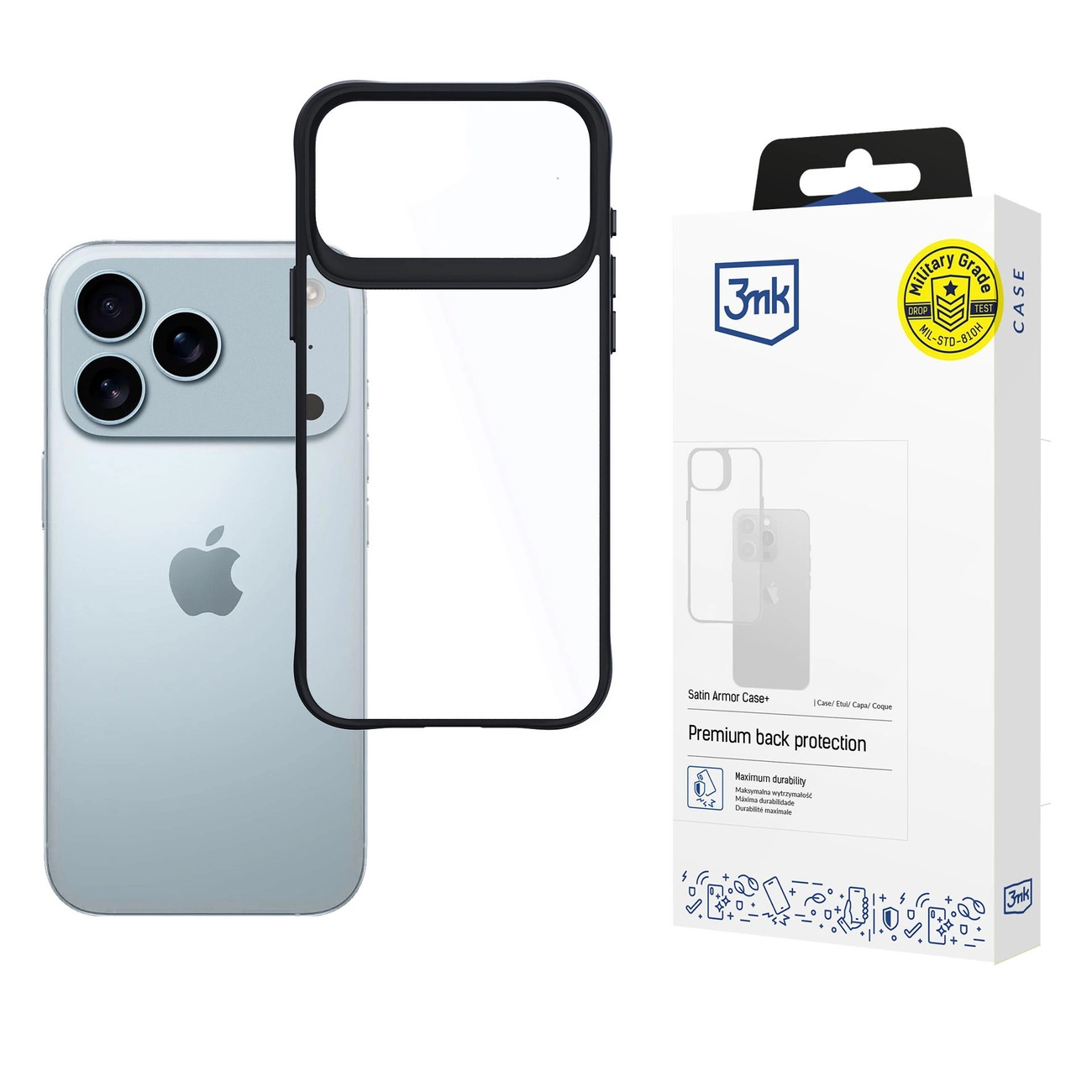 3mk Satin Armor Case+ iPhone 17 Pro Max – skaidriai juodas
