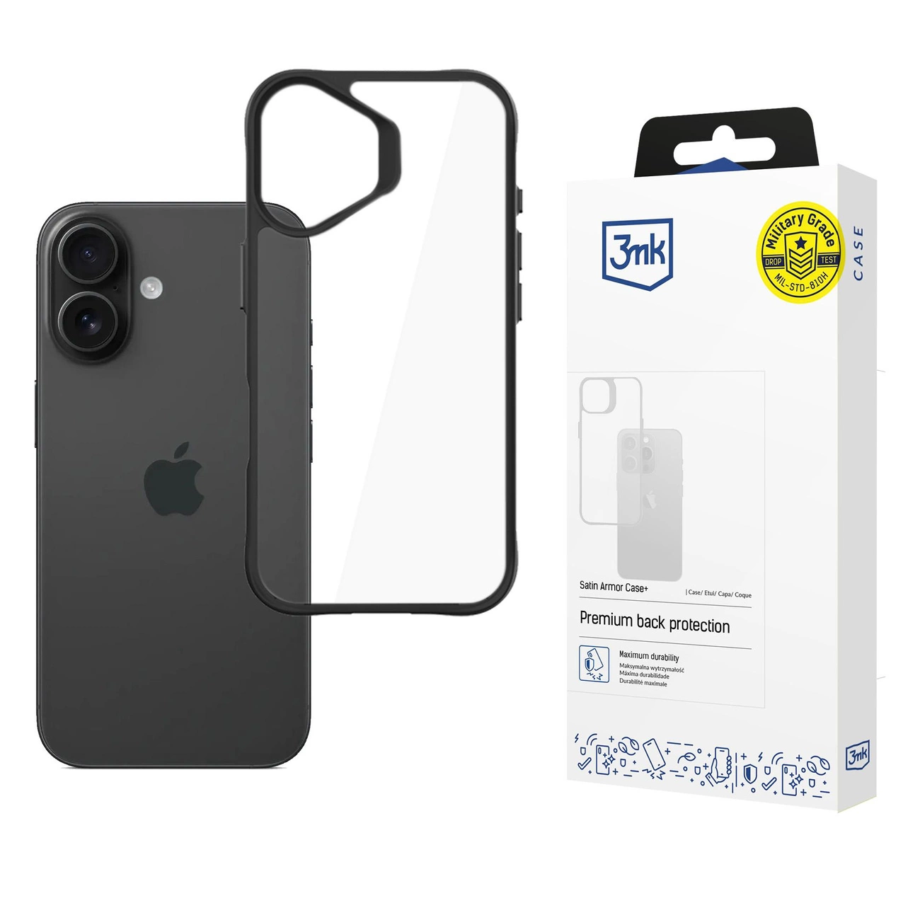 3mk Satin Armor Case+ iPhone 17 – skaidriai juodas