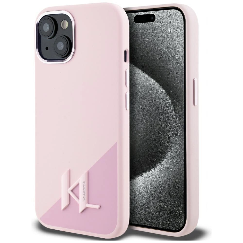 Karl Lagerfeld Silicone Shadow Metal Initial MagSafe iPhone 15 dėklas – rožinis