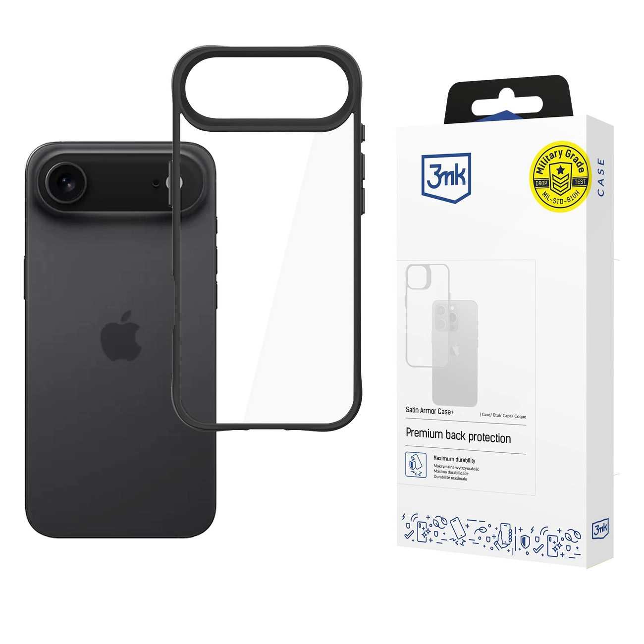 3mk Satin Armor Case+ iPhone 17 Air – skaidriai juodas