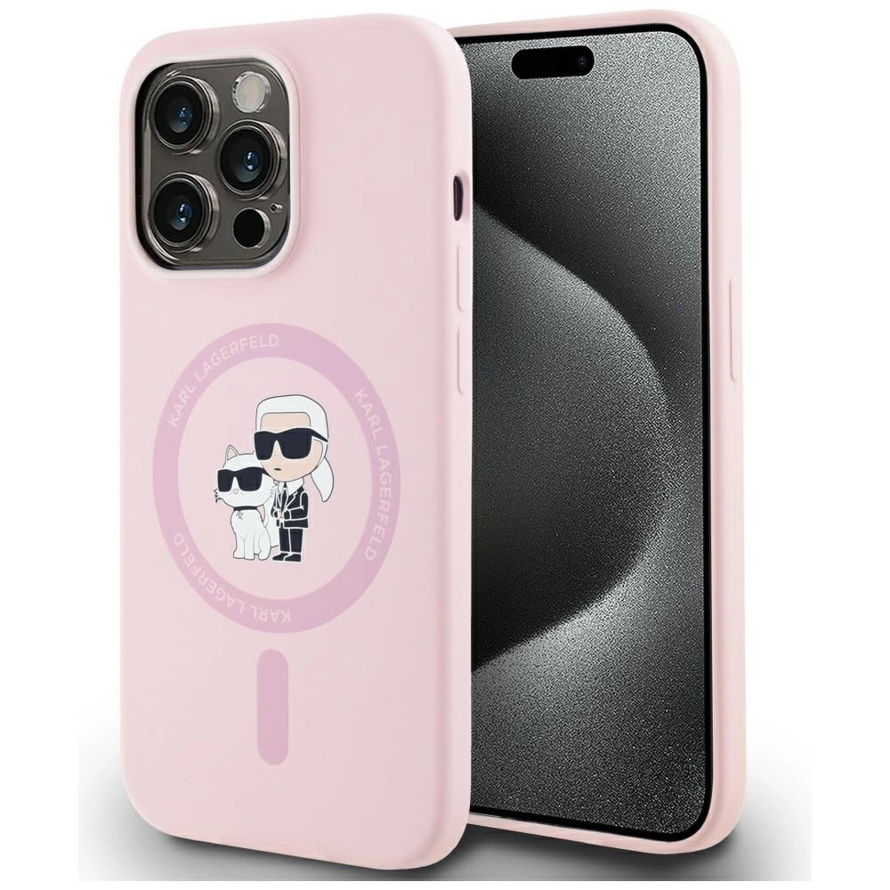 Karl Lagerfeld Silicone Karl & Choupette MagSafe iPhone 14 Pro dėklas - rožinis