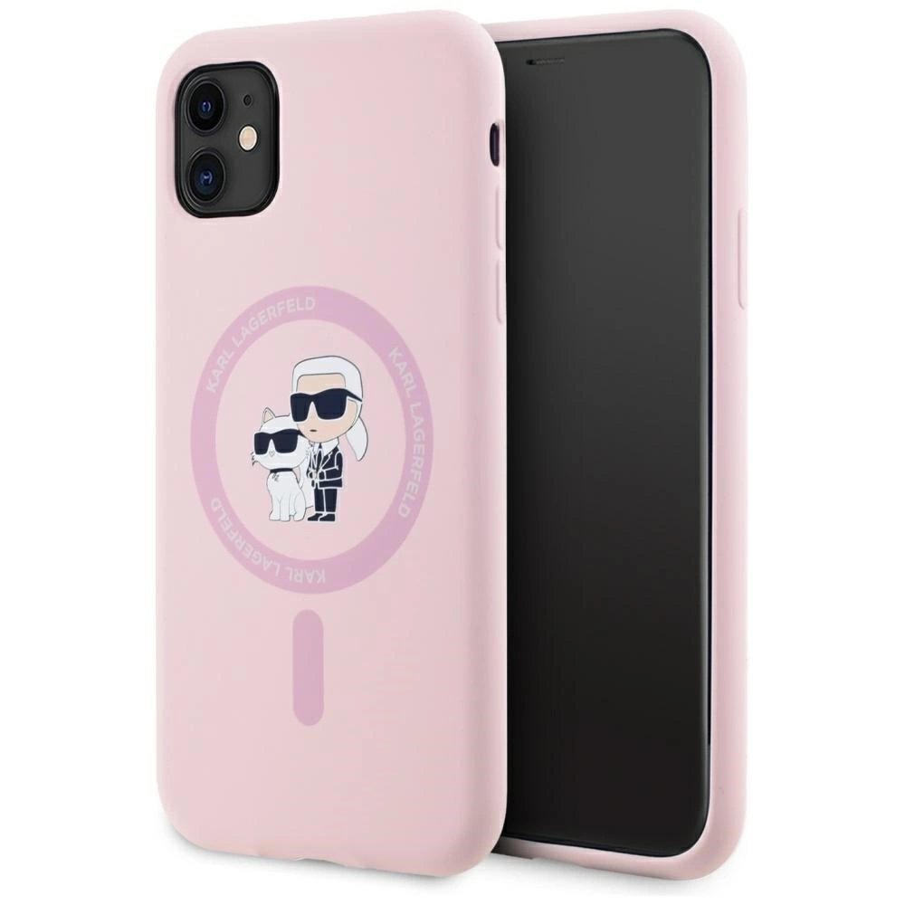 Karl Lagerfeld Silicone Karl & Choupette MagSafe iPhone 11 dėklas - rožinis