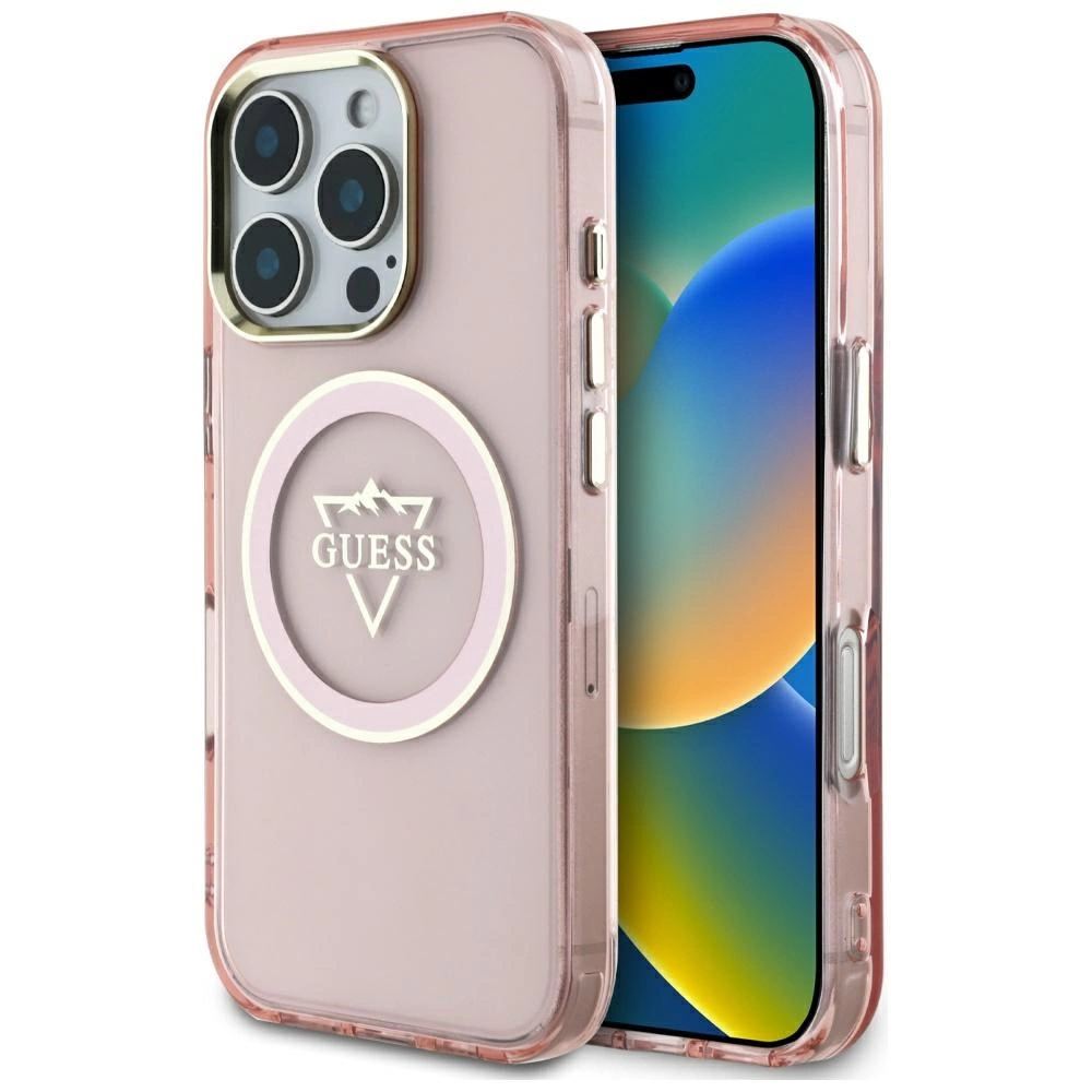 Guess IML Metal Mountain Logo MagSafe dėklas iPhone 16 Pro Max - rožinis