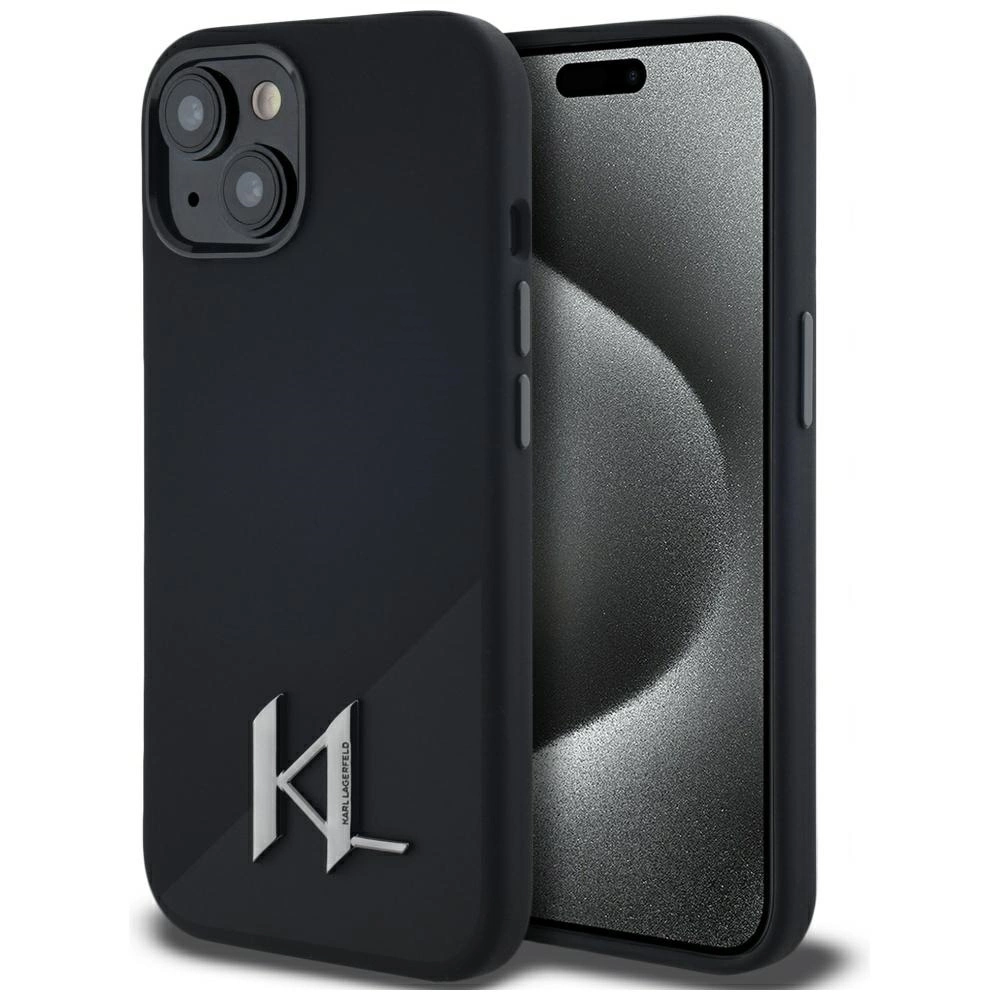 Karl Lagerfeld Silicone Shadow Metal Initial MagSafe dėklas iPhone 15 – juodas