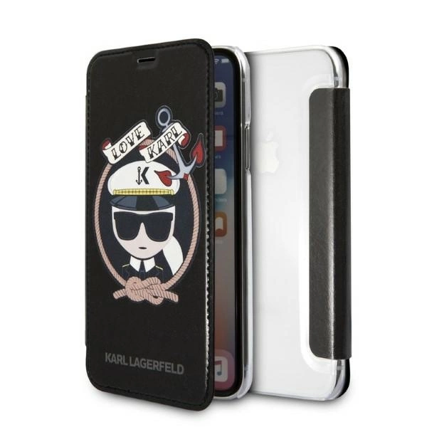 Karl Lagerfeld Signature Glitter dėklas iPhone X/Xs - juodas