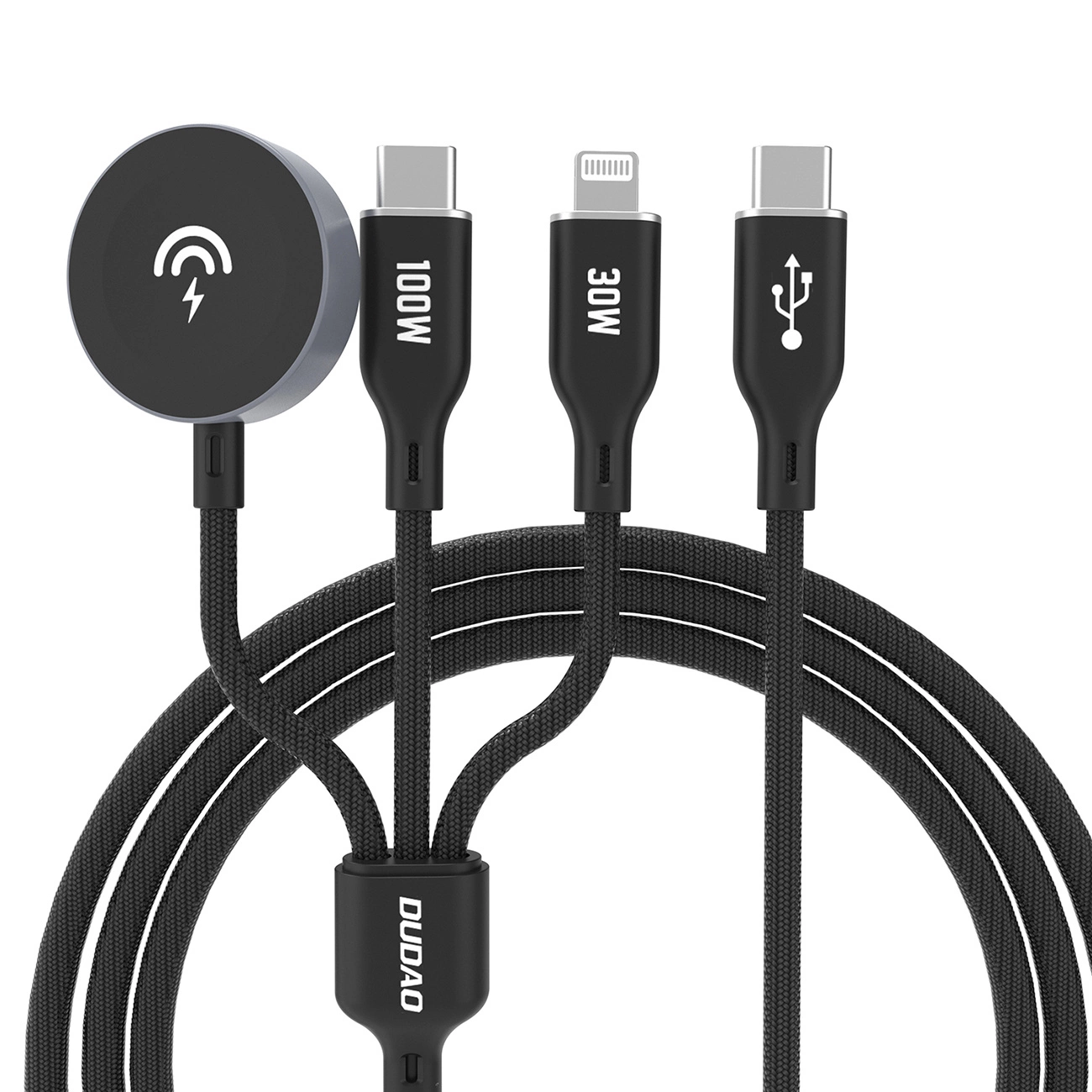 Apple Watch Dudao A12Max+ PD 100W 3in1 įkrovimo kabelis: USB-C Lightning 1,2 m – juodas