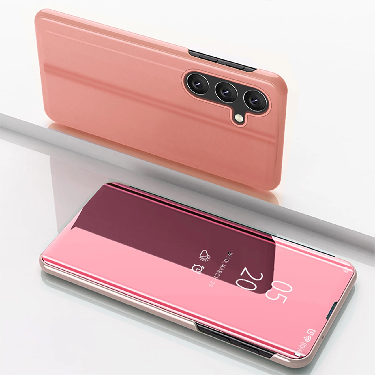 Clear View dėklas Samsung Galaxy S24 FE su atverčiamu dangteliu – rožinis