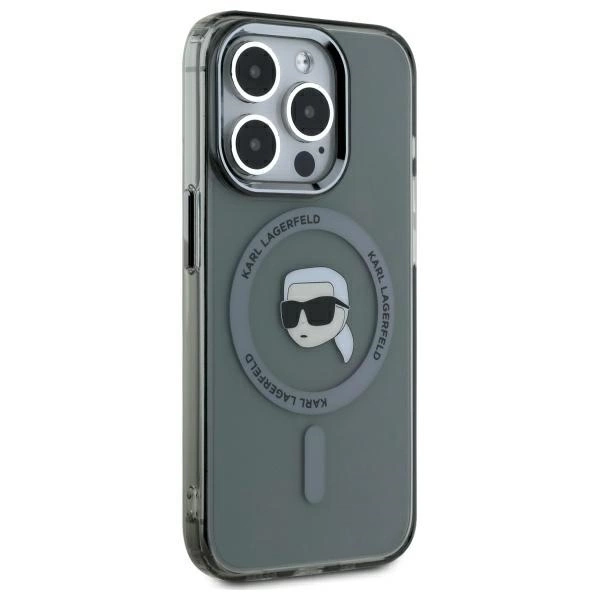 Karl Lagerfeld KLHMP15LHLSKIK iPhone 15 Pro 6.1” kietas dėklas – juodas/juodas IML Metal Karl Head MagSafe