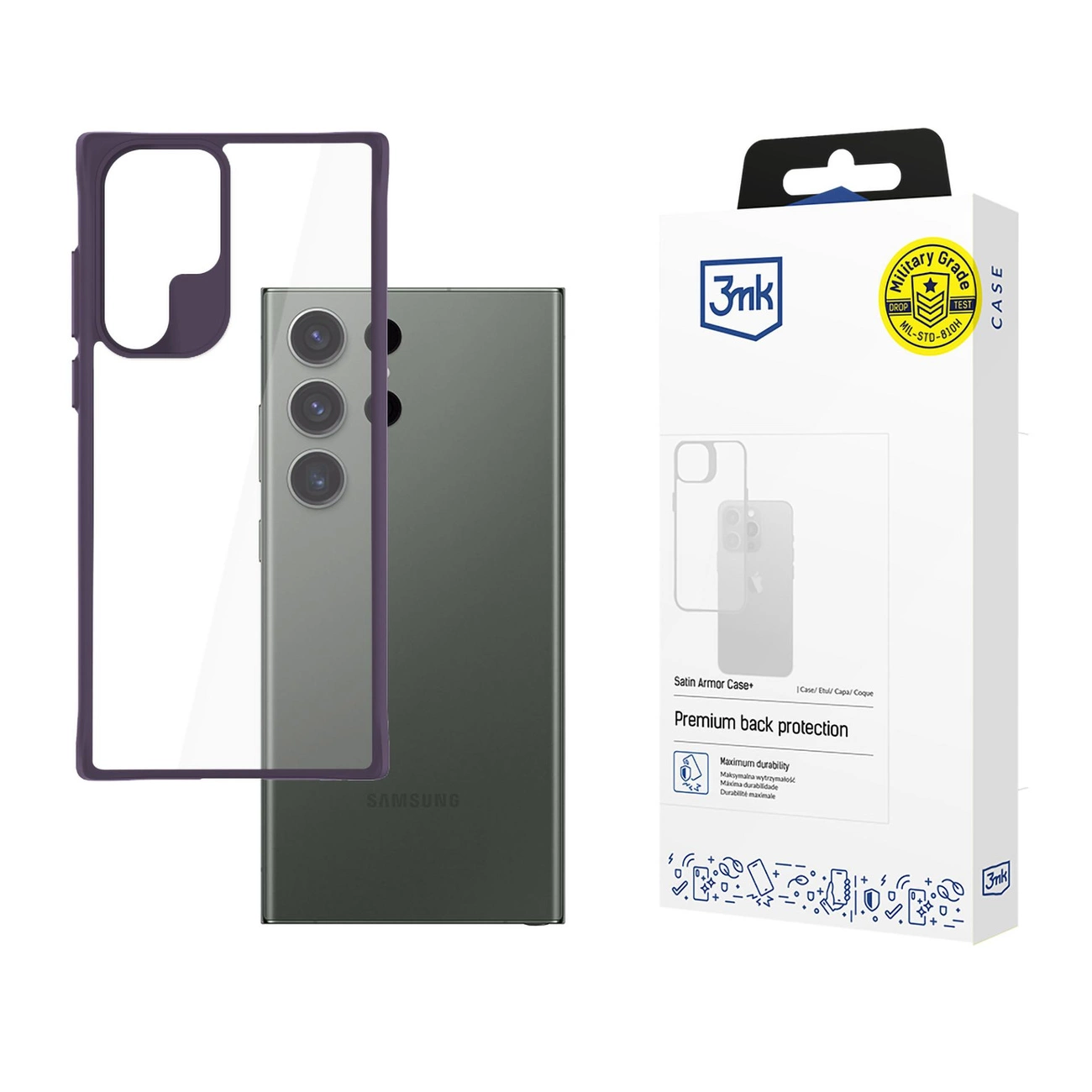 3mk Satin Armor Case+ Purple Samsung Galaxy S24 Ultra dėklas – permatomas