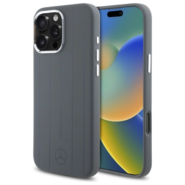 Mercedes silikoninis vertikalios toninės juostos MagSafe dėklas iPhone 16 Pro Max – pilkas
