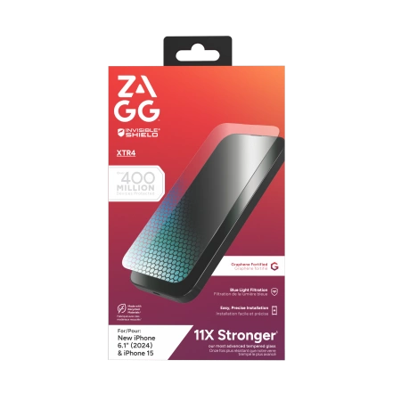 ZAGG InvisibleShield Glass XTR4 apsauginis stiklas su grafenu ir mėlynos šviesos filtru iPhone 15/16
