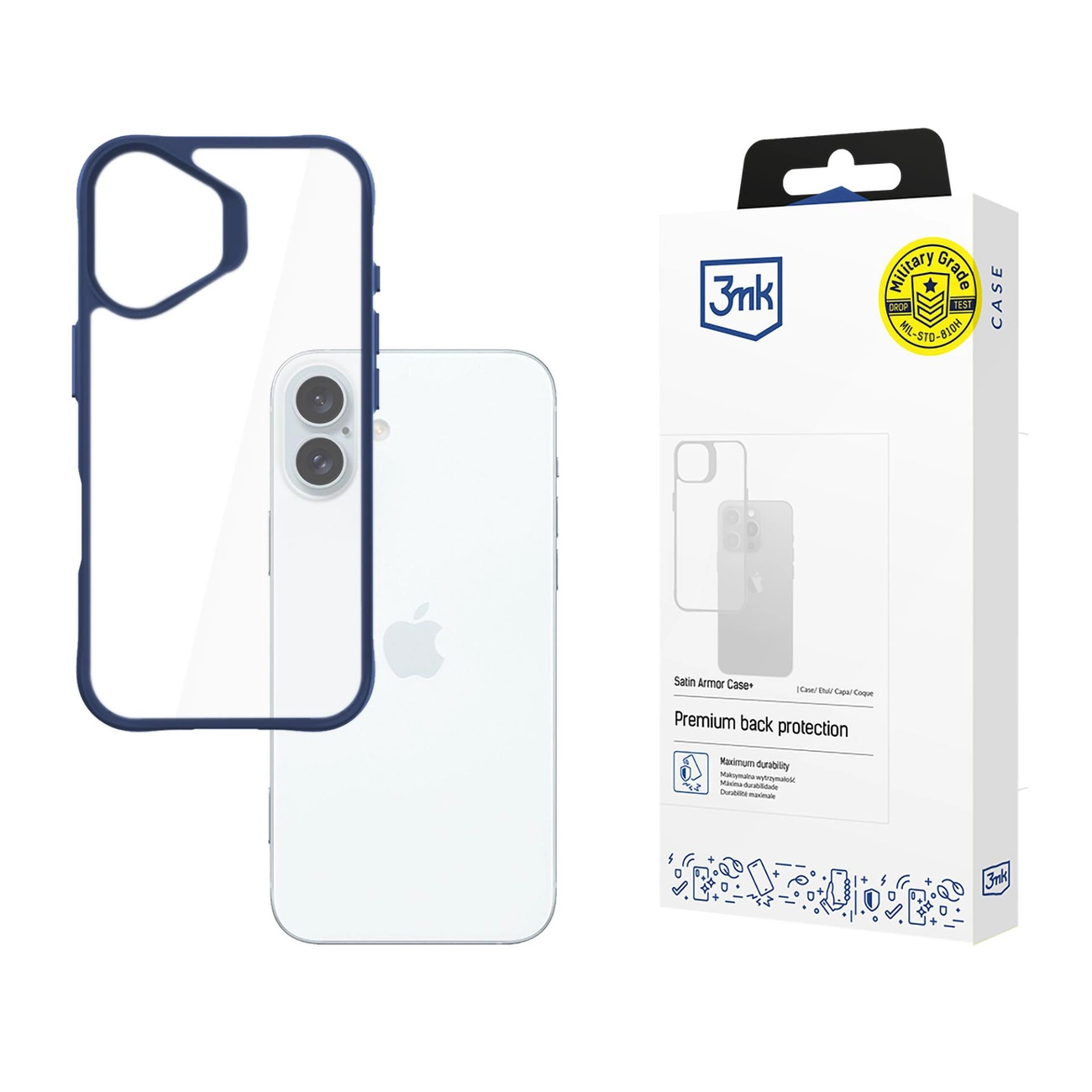 3mk Satin Armor Case+ Blue Apple iPhone 16 Plus dėklas – permatomas