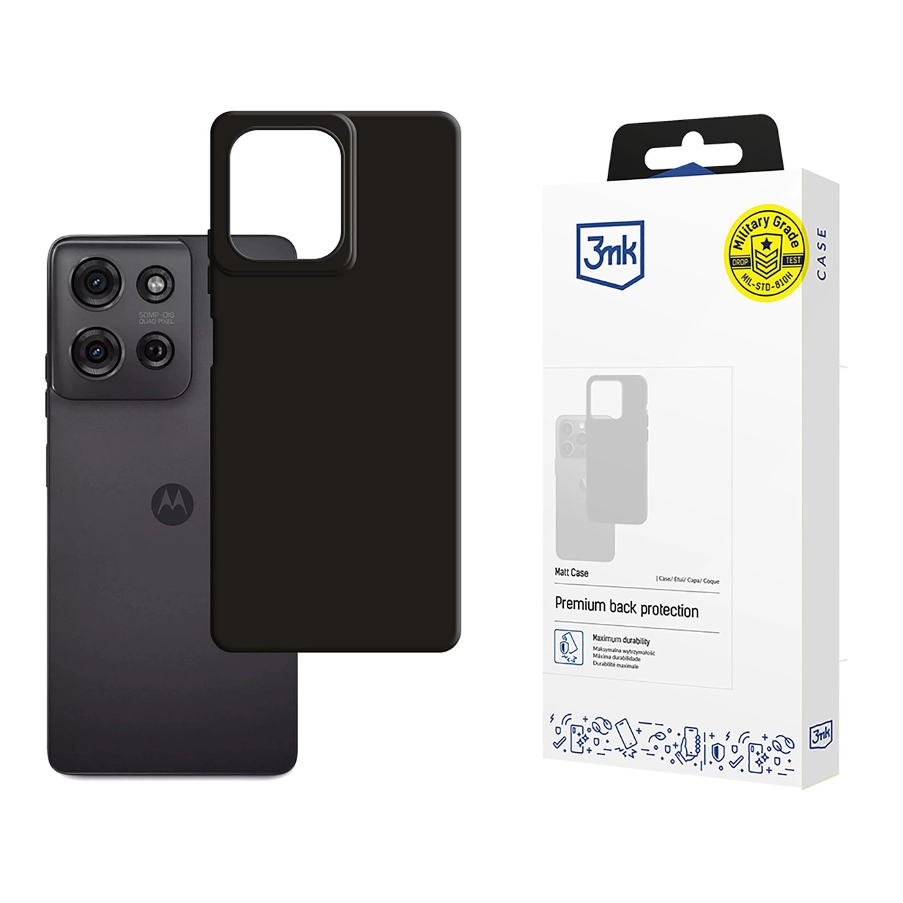 3mk matinis dėklas Motorola Moto G75 – juodas