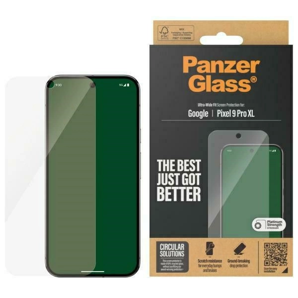 PanzerGlass Ultra-platūs ekrano apsaugos grūdintas stiklas Google Pixel 9 Pro XL – permatomas