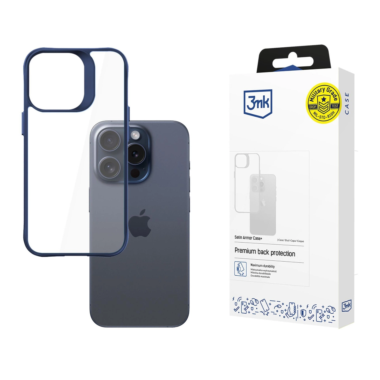 3mk Satin Armor Case+ Blue Apple iPhone 15 Pro Max dėklas – permatomas