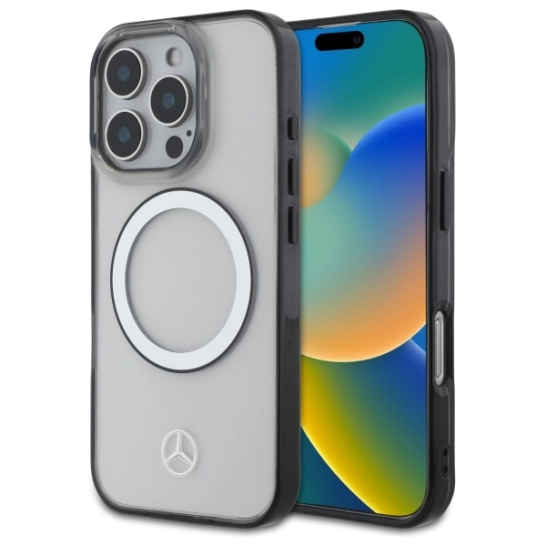 Mercedes Spaustas logotipas MagSafe iPhone 16 Pro Max dėklas – permatomas