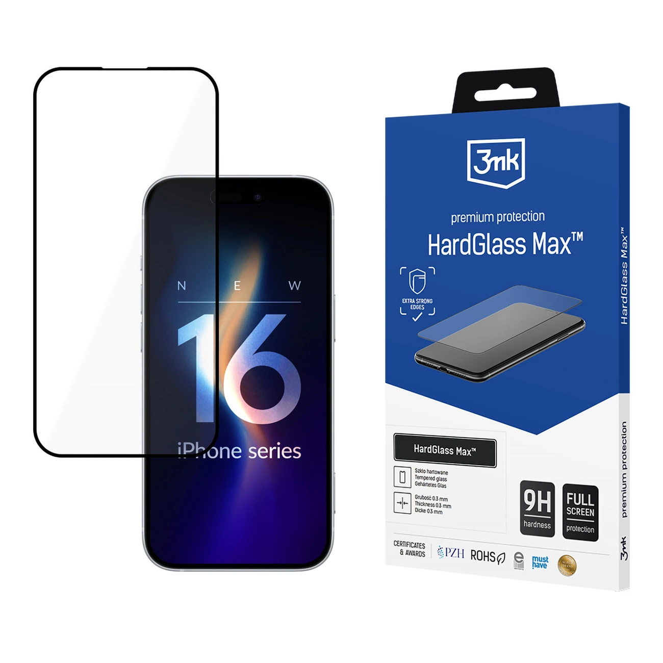Grūdintas stiklas 3mk HardGlass Max su juodu rėmeliu iPhone 16