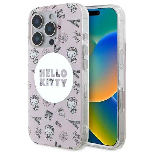 Hello Kitty IML Paris viso rašto MagSafe iPhone 16 Pro dėklas - rožinis