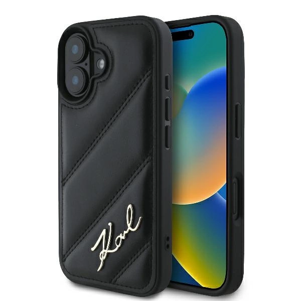 Karl Lagerfeld Quilted Signature dėklas iPhone 16 Plus – juodas
