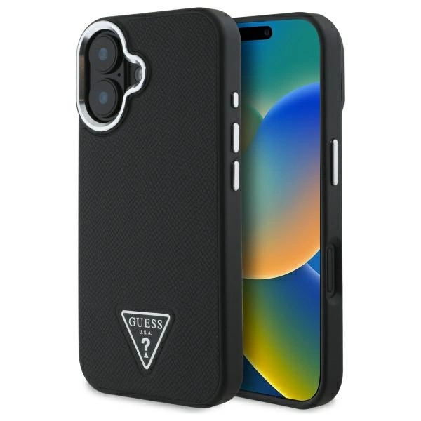 Guess tekstūruotas trikampis MagSafe dėklas iPhone 16 - juodas