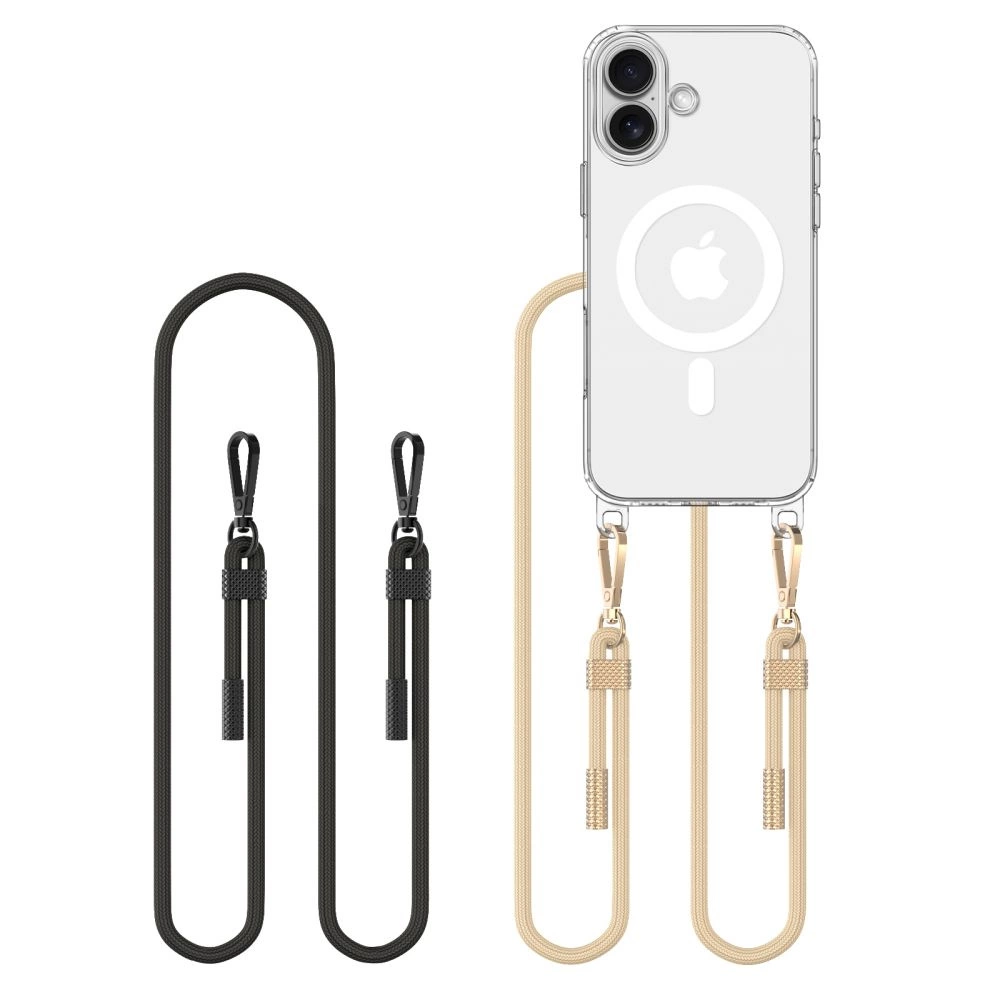 Tech-Protect FlexAir grandinė MagSafe iPhone 16 dėklas - skaidrus + 2 laikikliai (juodas & smėlio)