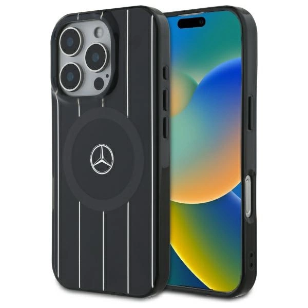 Mercedes MB Double Layer Crossed Lines MagSafe dėklas iPhone 16 Pro Max - juodas