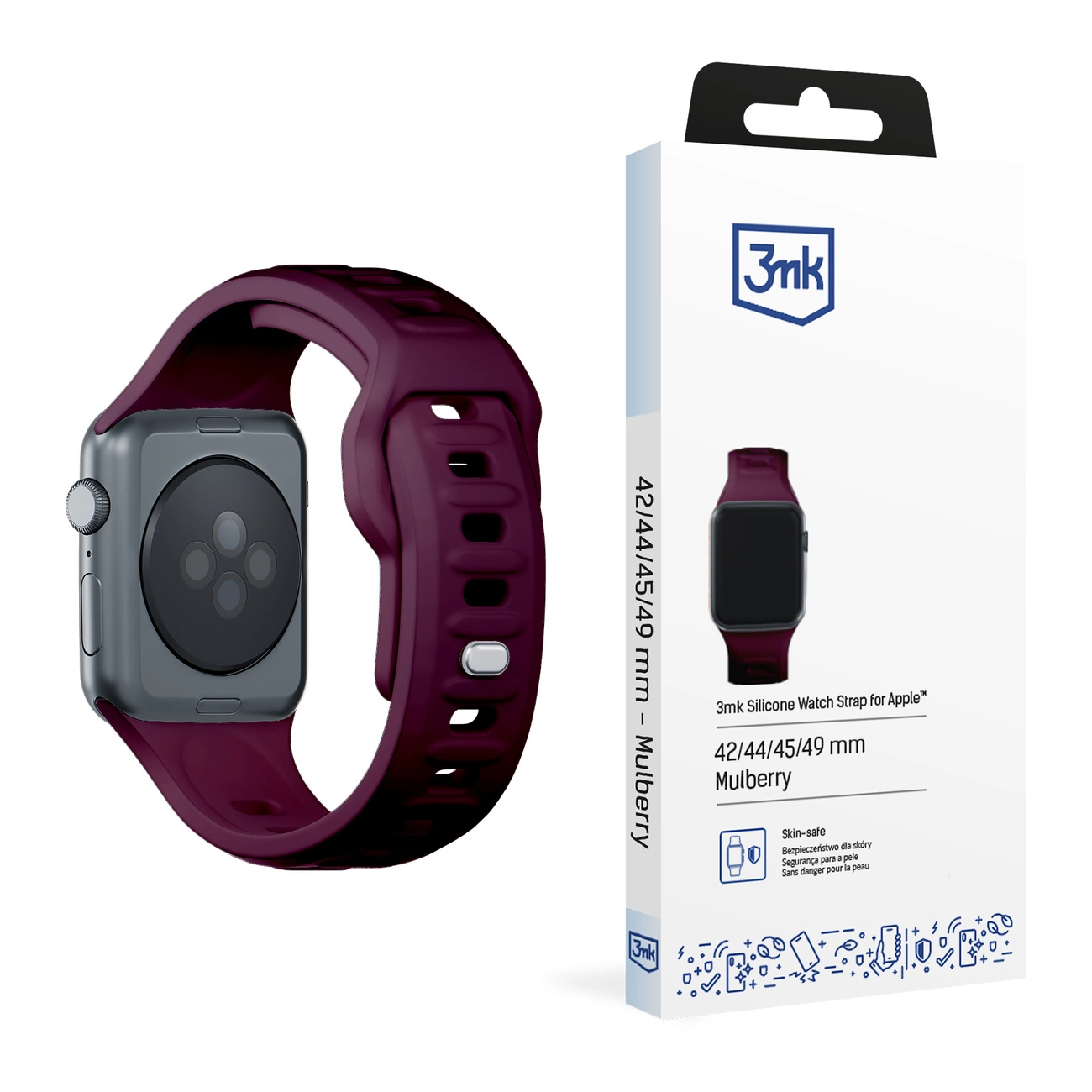 3mk silikoninis laikrodžio dirželis Apple Watch 42 / 44 / 45 / 49 mm – bordo