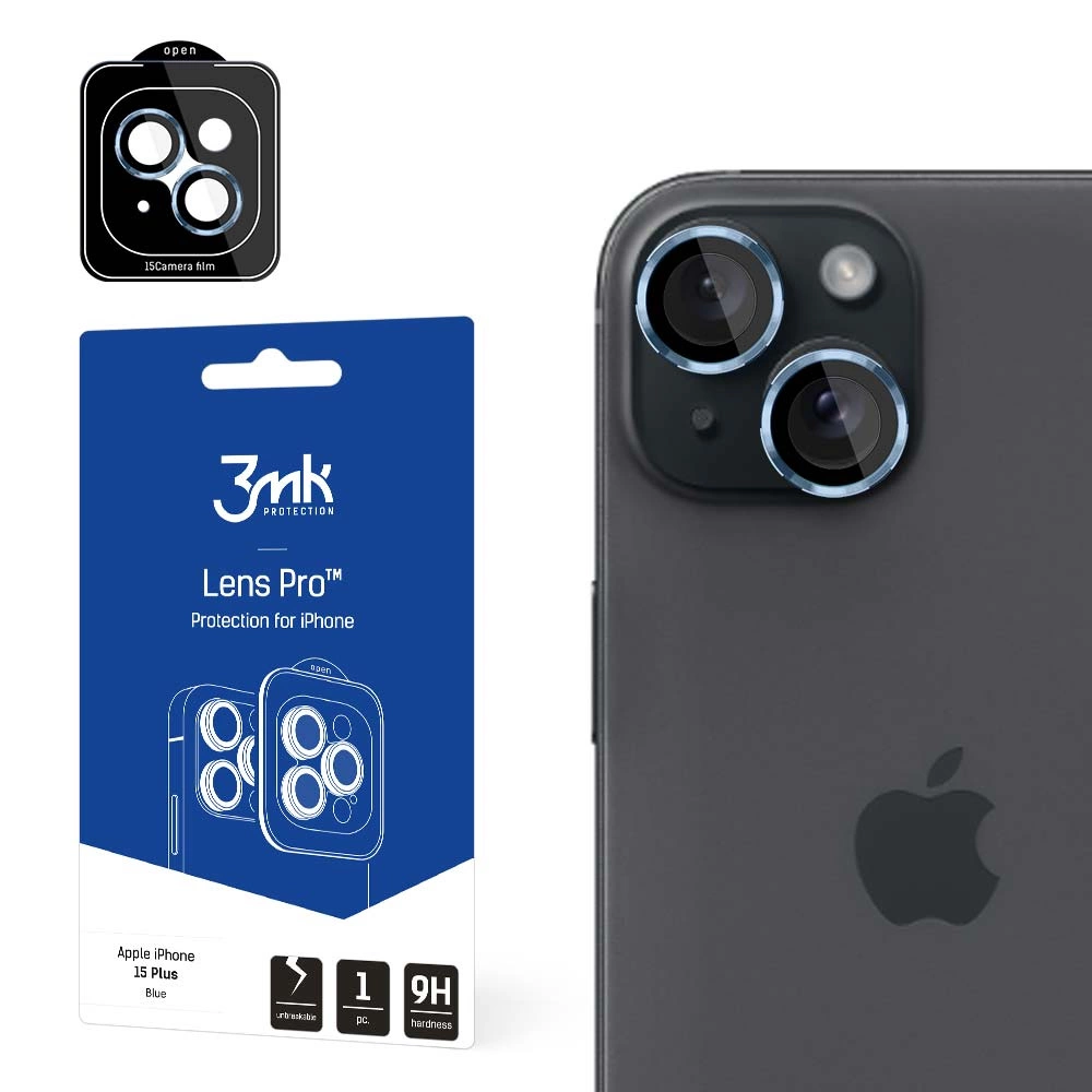 3mk Lens Protection Pro kameros dangtelis su mėlynu rėmeliu iPhone 15 Plus