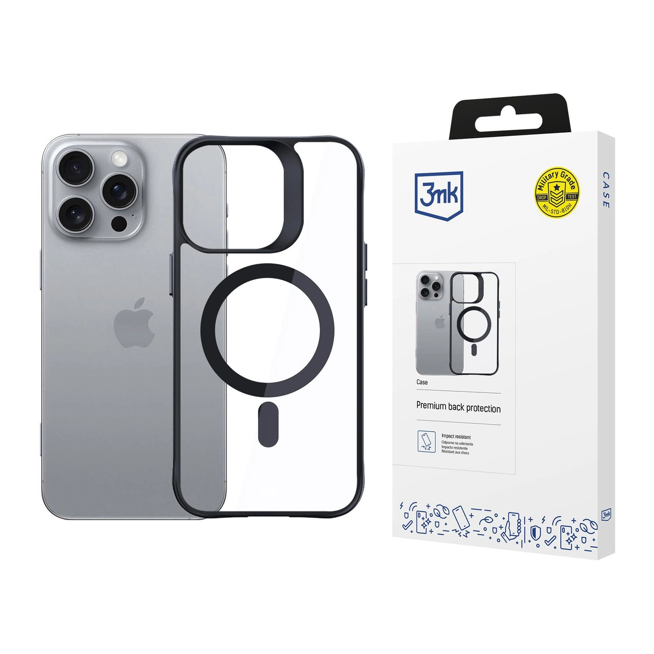 3mk Satin Armor MagCase su MagSafe iPhone 16 Pro – permatomas su juodu rėmeliu
