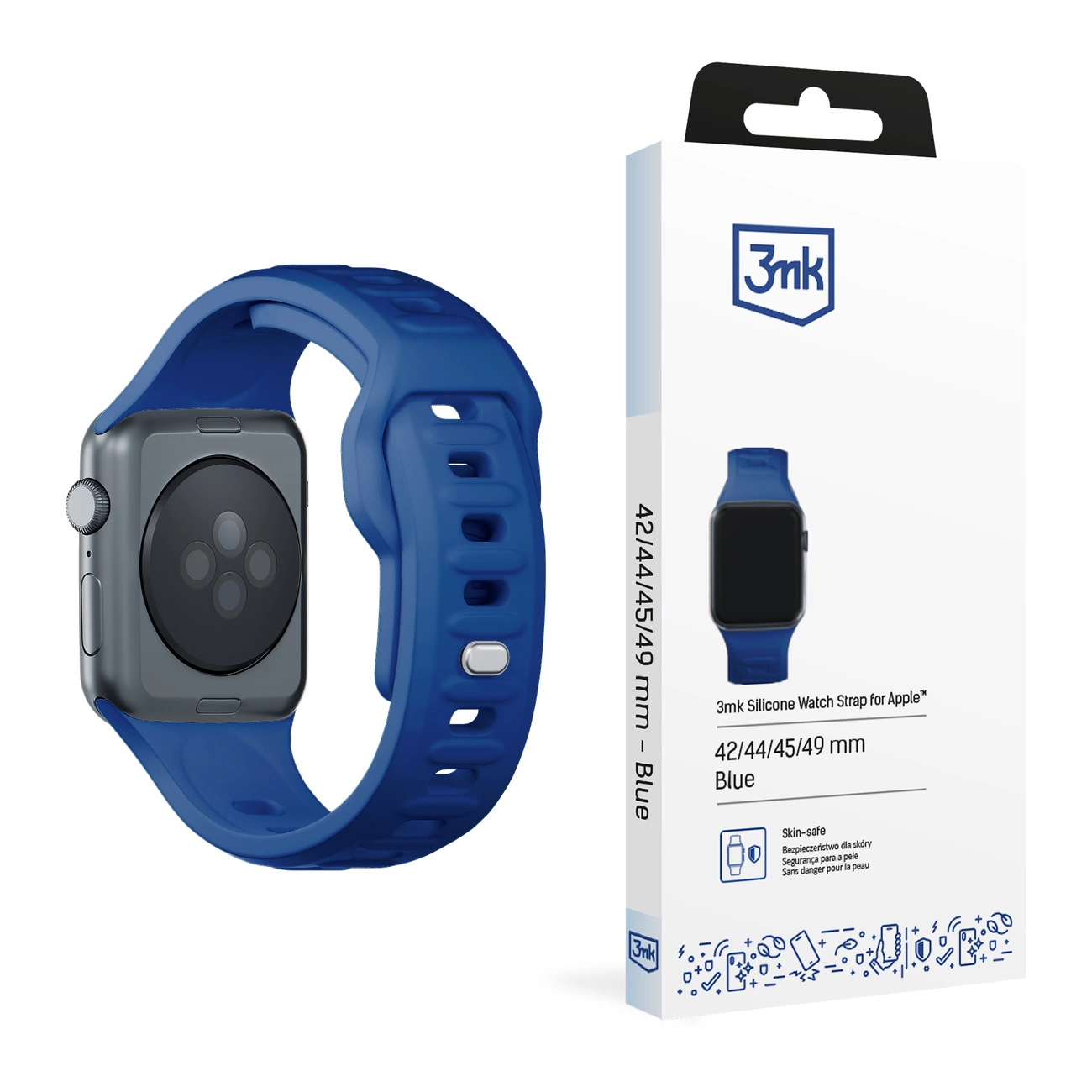 3mk silikoninis laikrodžio dirželis Apple Watch 42 / 44 / 45 / 49 mm – mėlynas